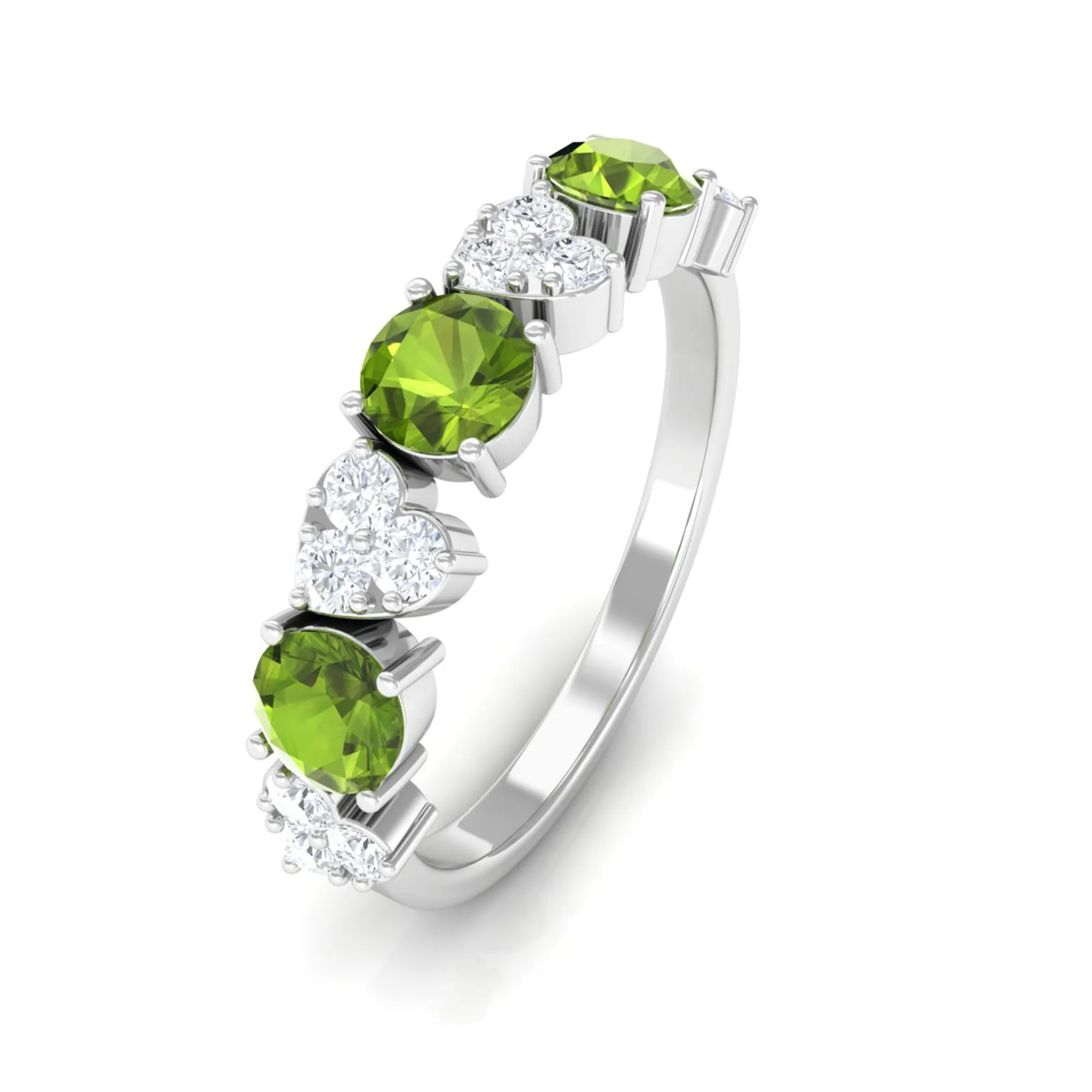 Peridot and Diamond Heart Shape Alternate Eternity Ring