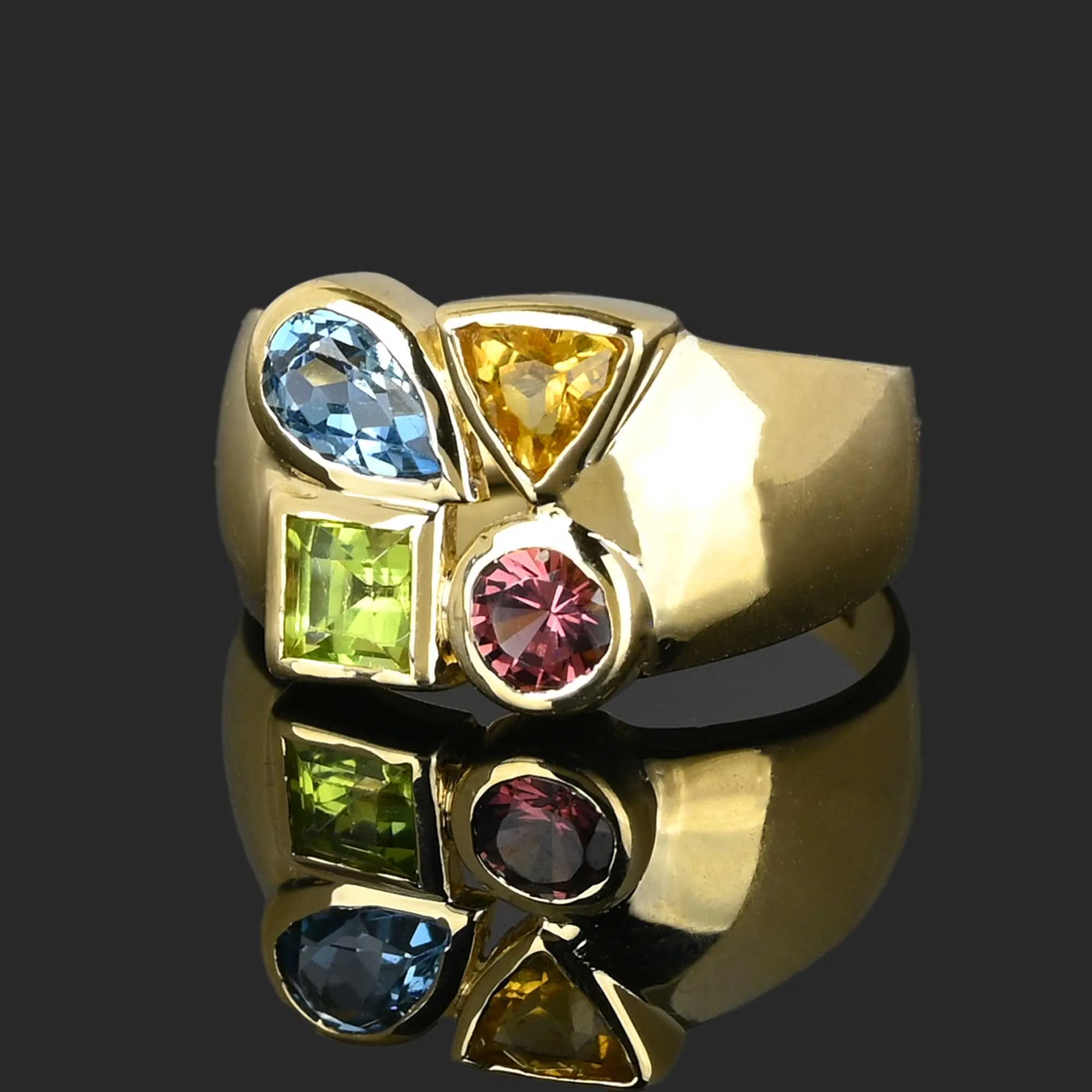 Peridot Citrine Topaz Garnet Wide 14K Gold Ring