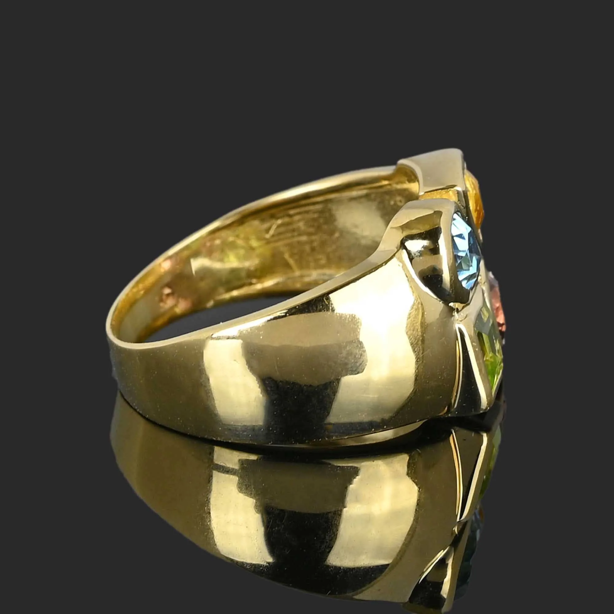 Peridot Citrine Topaz Garnet Wide 14K Gold Ring