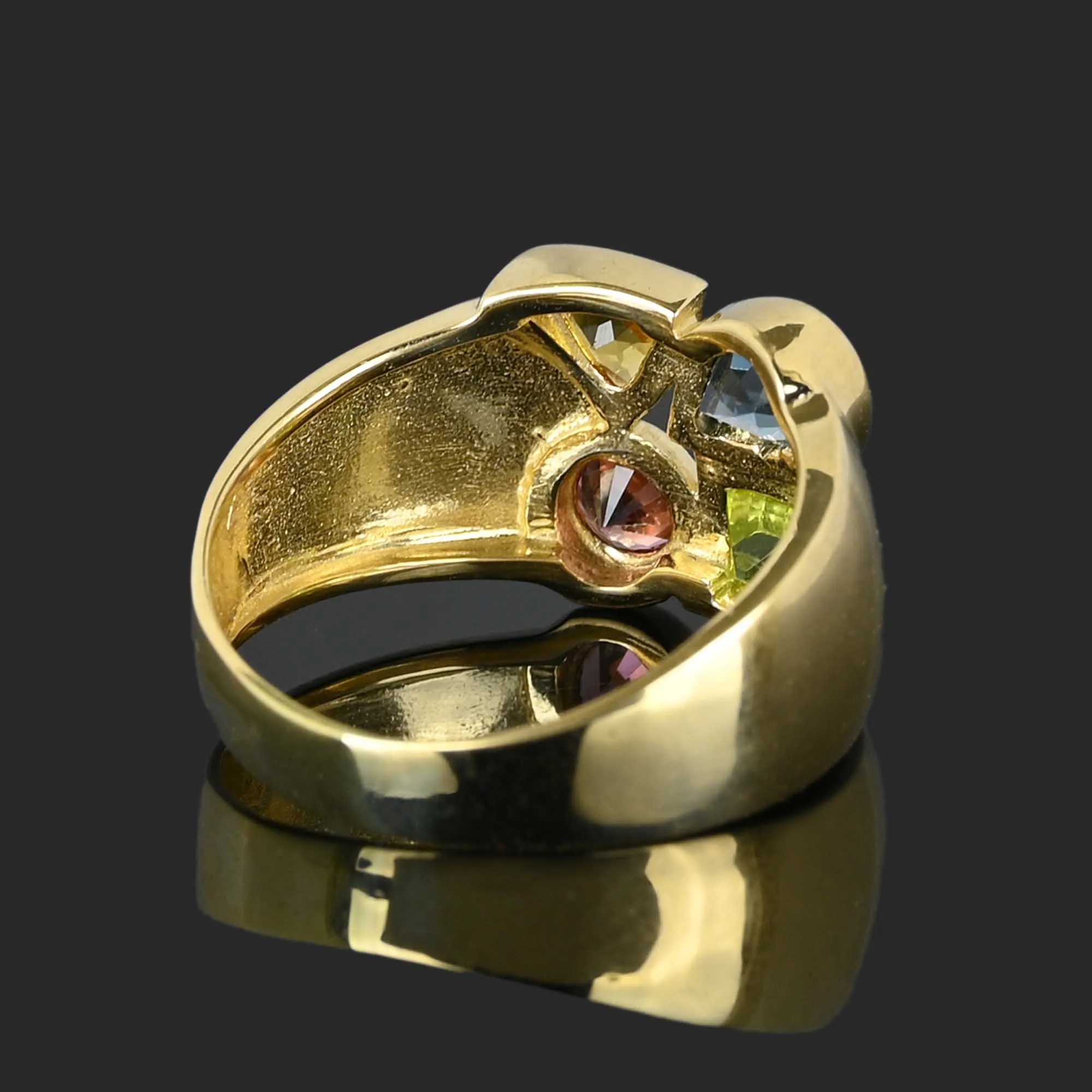 Peridot Citrine Topaz Garnet Wide 14K Gold Ring