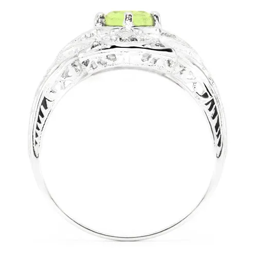 PERIDOT STERLING SILVER VINTAGE STYLE COCKTAIL RING ART DECO FILIGREE NAVETTE