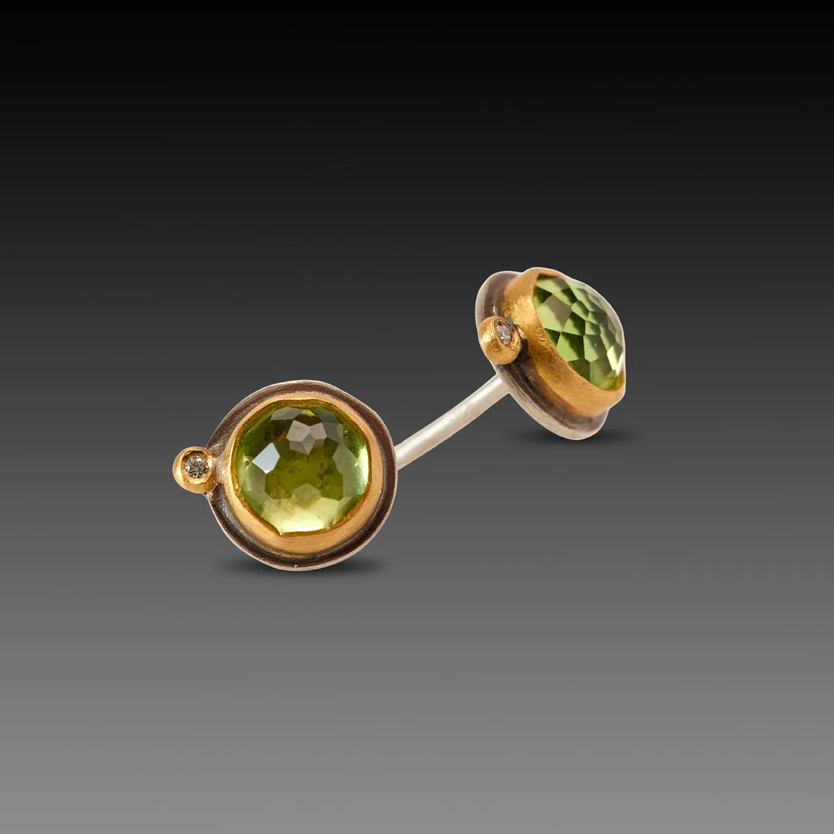 Peridot Stud Earrings with Diamonds
