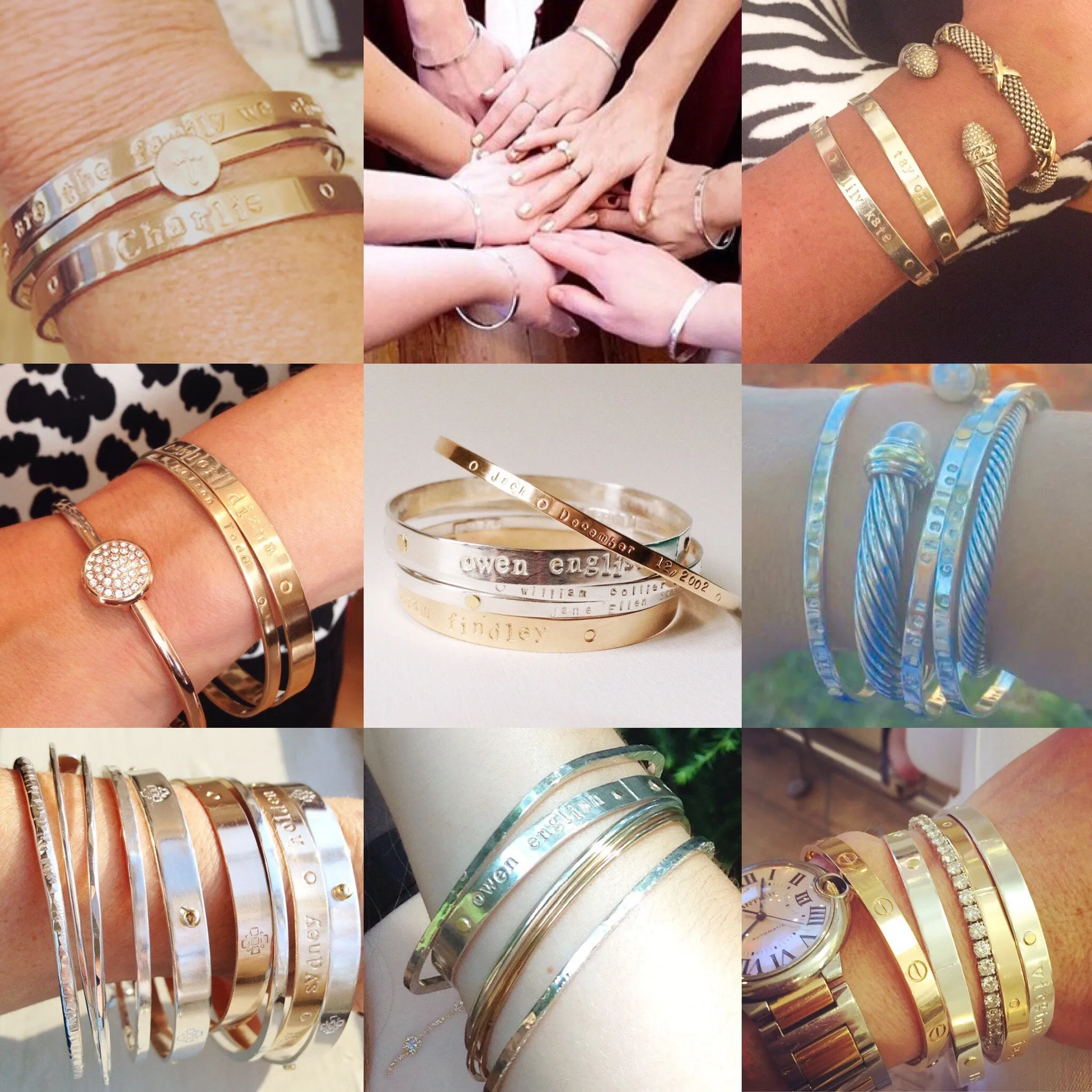 Personalized Mom silver Bespoke Bangle with 18K gold dots