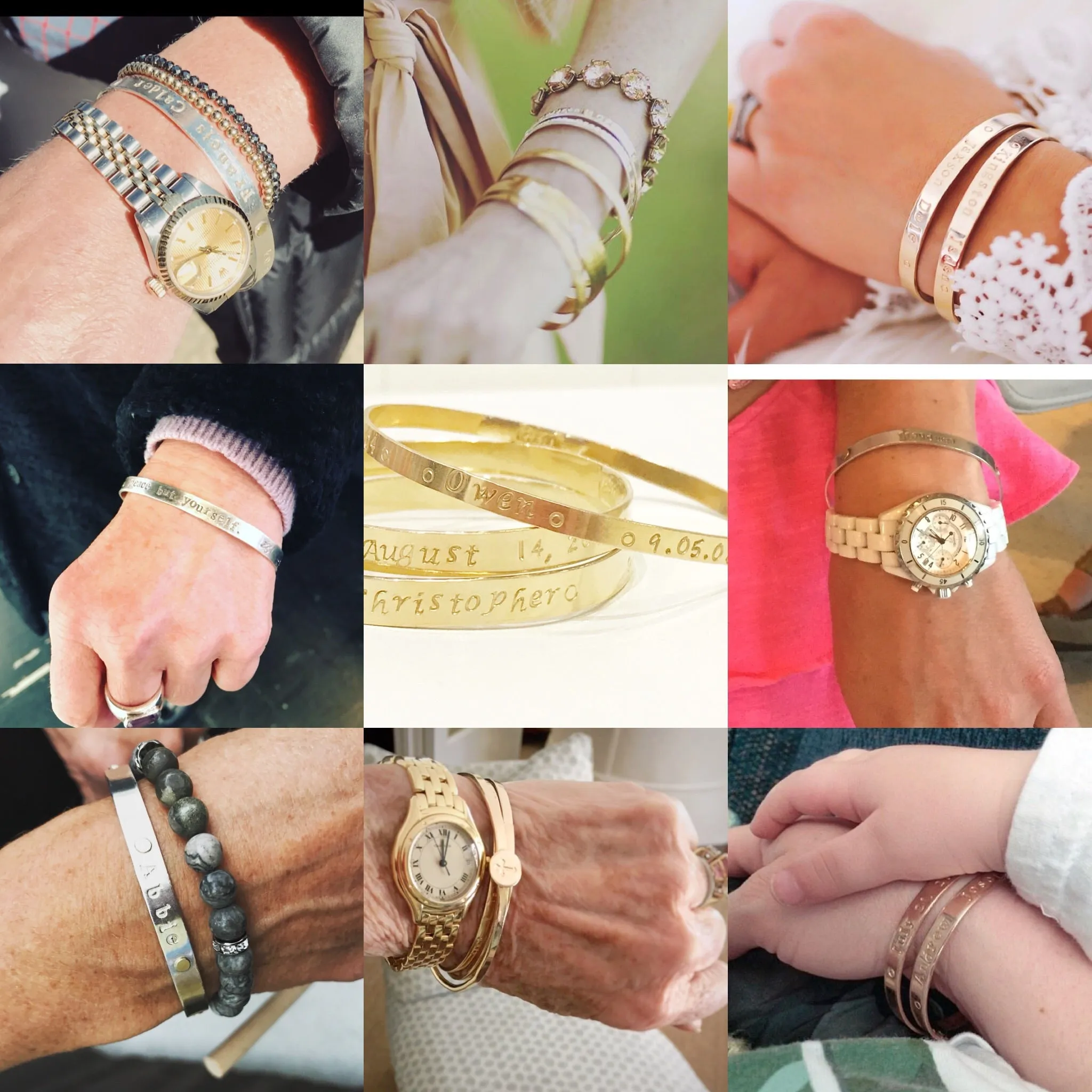 Personalized Mom silver Bespoke Bangle with 18K gold dots