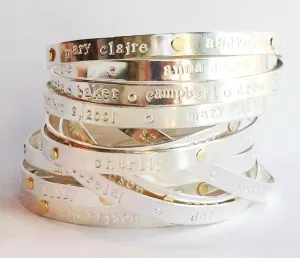 Personalized Mom silver Bespoke Bangle with 18K gold dots