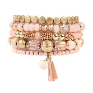 Pink Multi-Beaded Stretch Bracelet