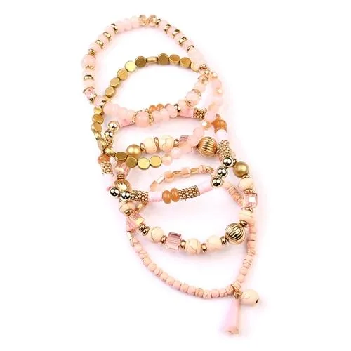 Pink Multi-Beaded Stretch Bracelet