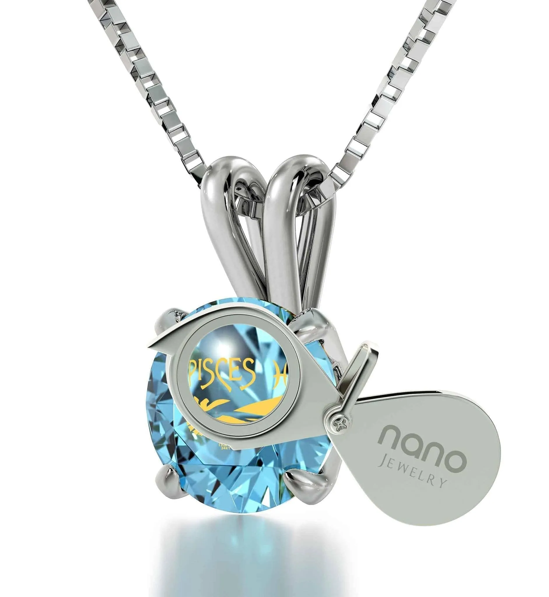 Pisces Sign, 925 Sterling Silver Necklace, Swarovski