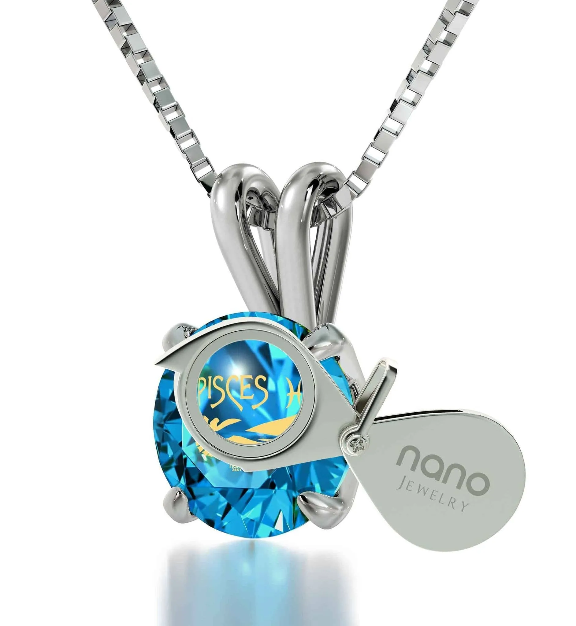 Pisces Sign, 925 Sterling Silver Necklace, Swarovski
