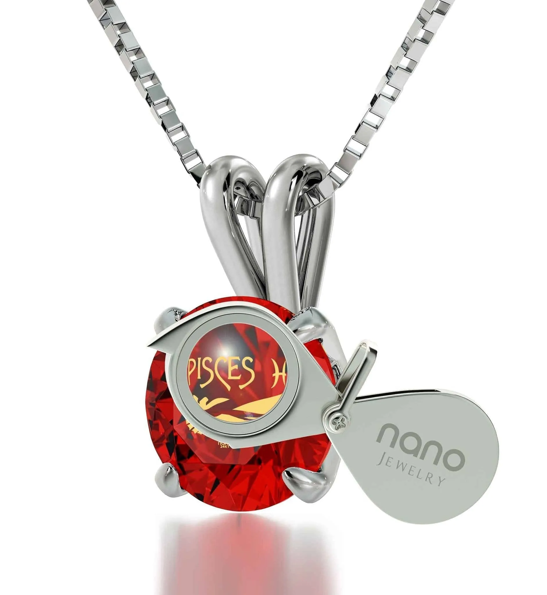Pisces Sign, 925 Sterling Silver Necklace, Swarovski