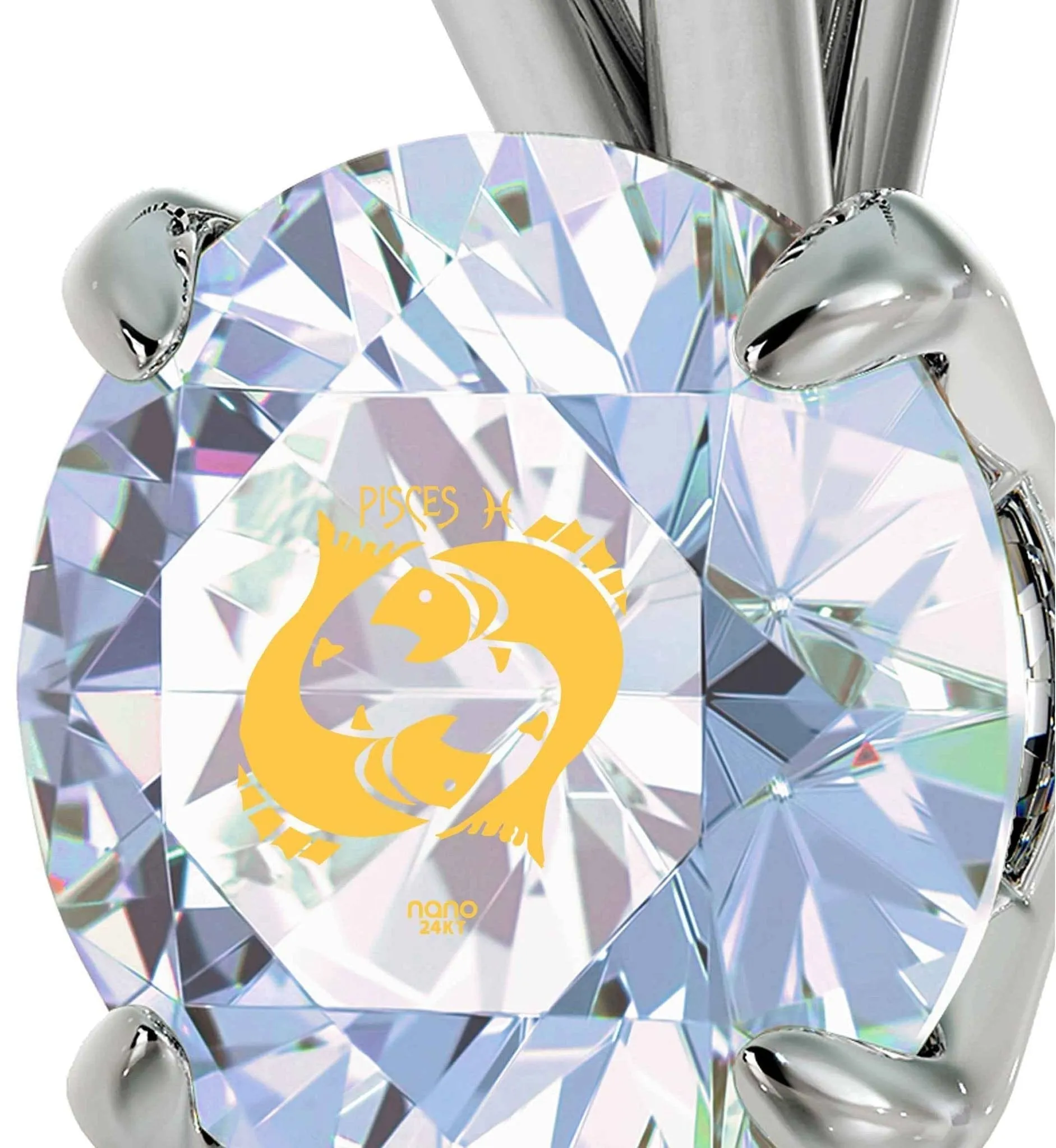 Pisces Sign, 925 Sterling Silver Necklace, Swarovski