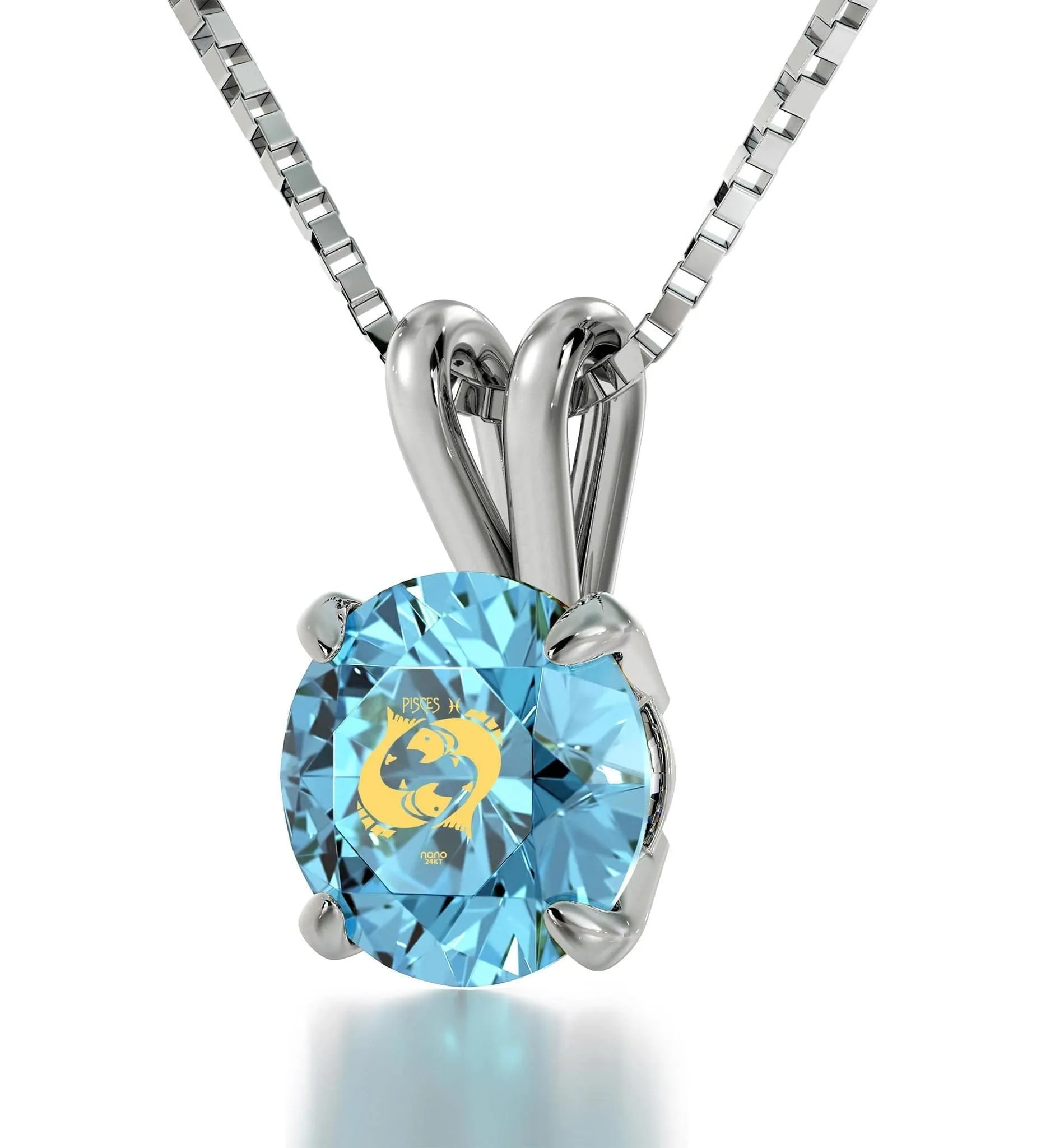 Pisces Sign, 925 Sterling Silver Necklace, Swarovski