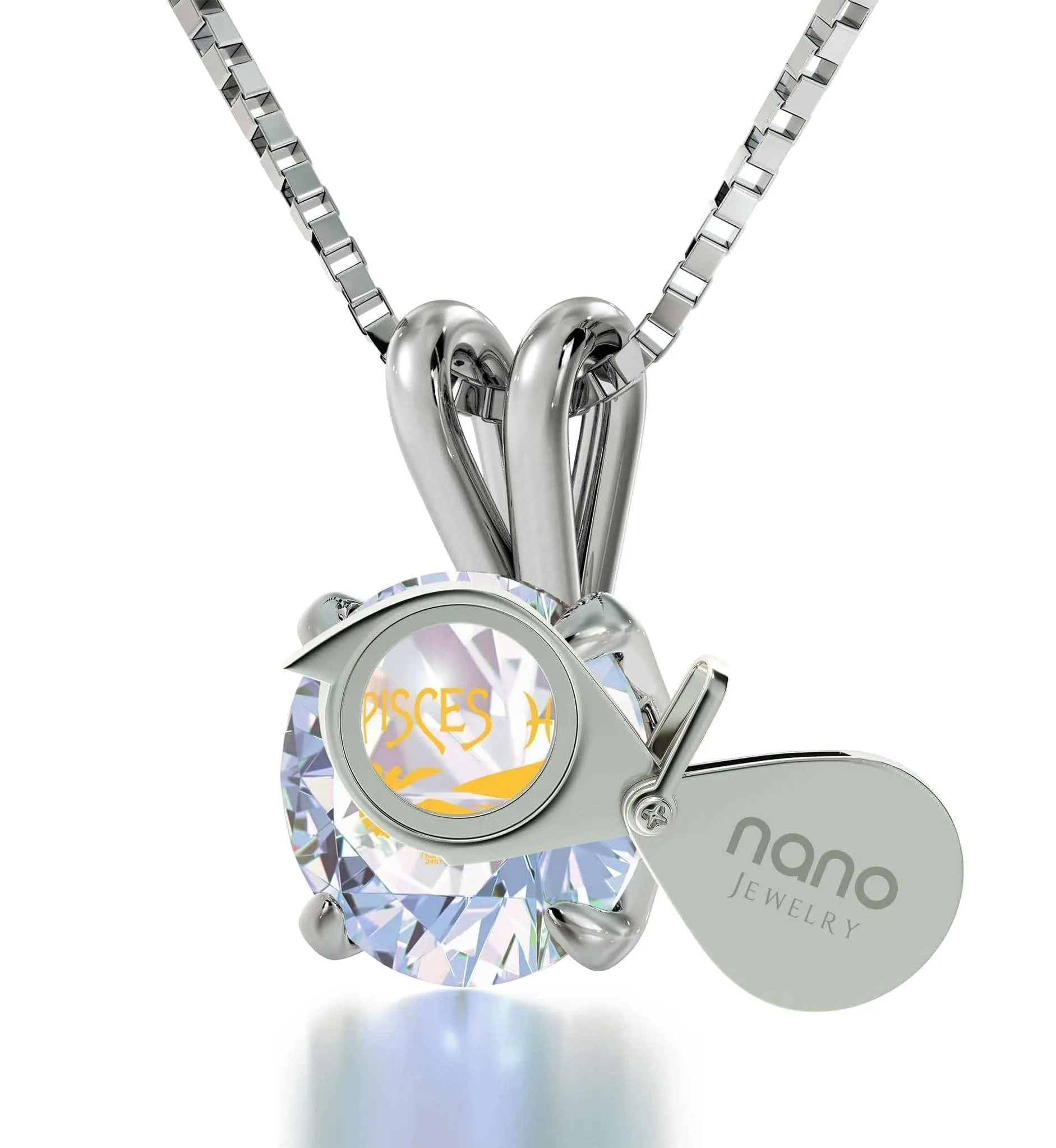 Pisces Sign, 925 Sterling Silver Necklace, Swarovski