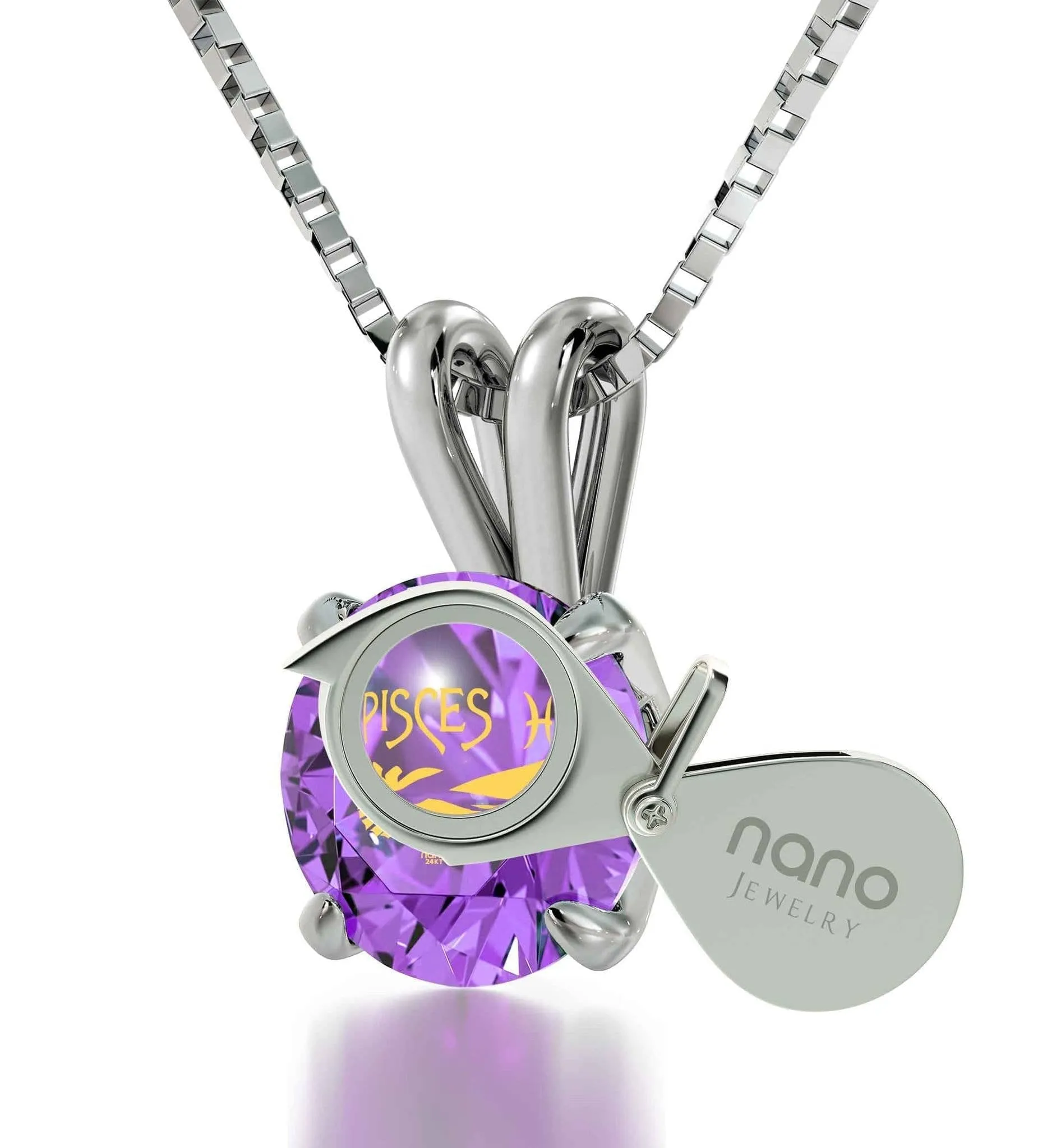 Pisces Sign, 925 Sterling Silver Necklace, Swarovski