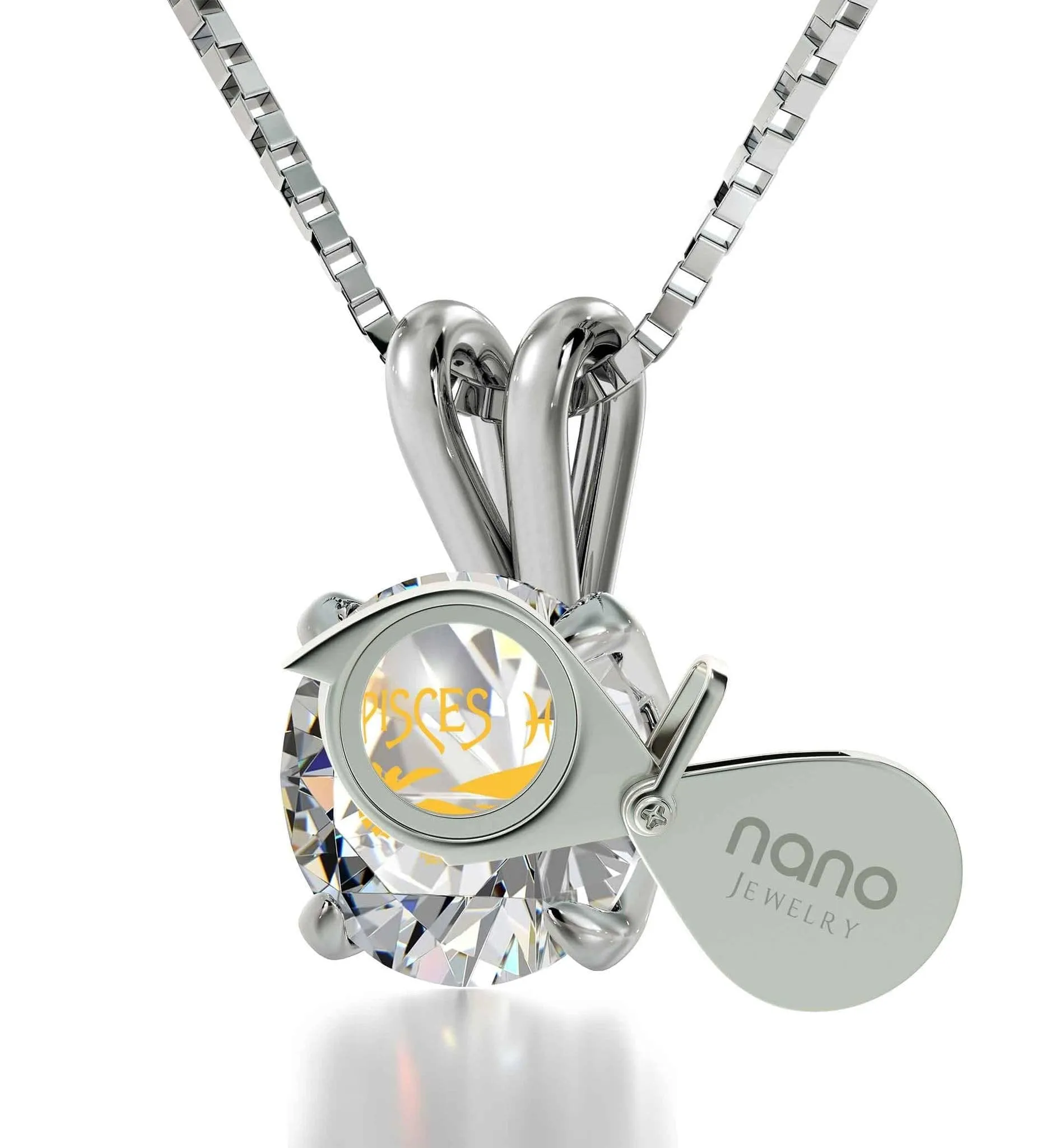 Pisces Sign, 925 Sterling Silver Necklace, Swarovski