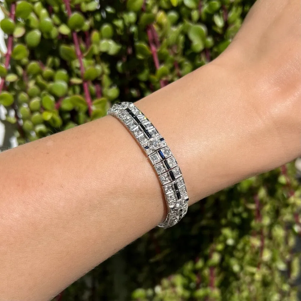 Platinum Art Deco 7.04tcw Diamond & 3.50tcw Sapphire Bracelet 32.3g, 7" at Regard Jewelry in Austin,