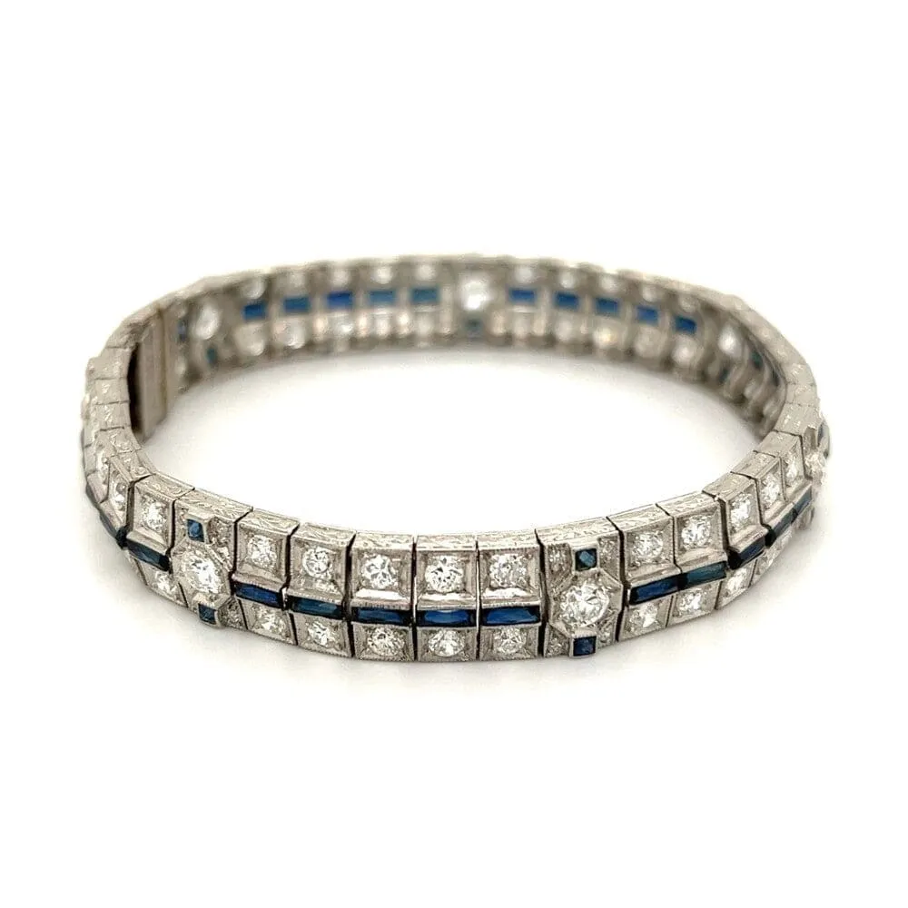 Platinum Art Deco 7.04tcw Diamond & 3.50tcw Sapphire Bracelet 32.3g, 7" at Regard Jewelry in Austin,