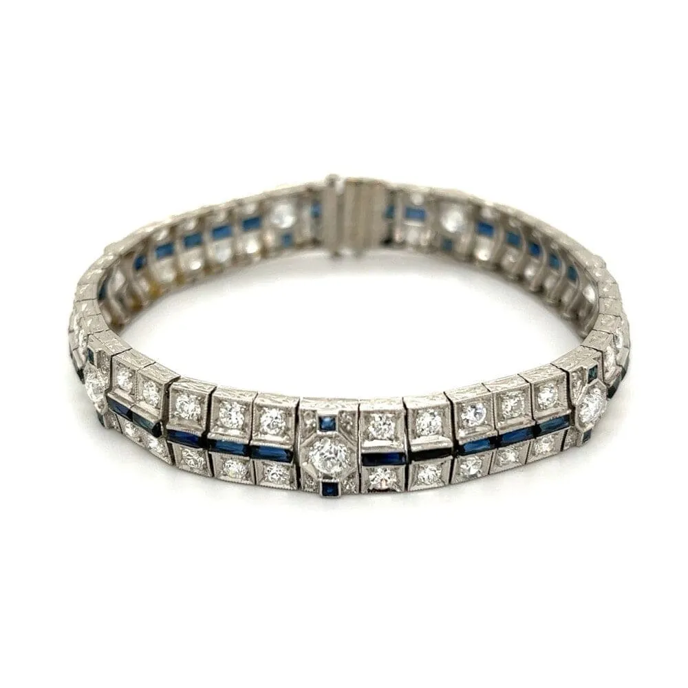 Platinum Art Deco 7.04tcw Diamond & 3.50tcw Sapphire Bracelet 32.3g, 7" at Regard Jewelry in Austin,