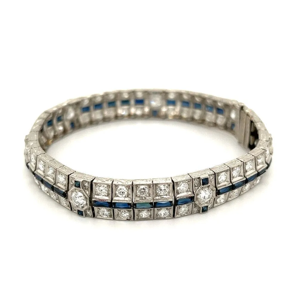 Platinum Art Deco 7.04tcw Diamond & 3.50tcw Sapphire Bracelet 32.3g, 7" at Regard Jewelry in Austin,