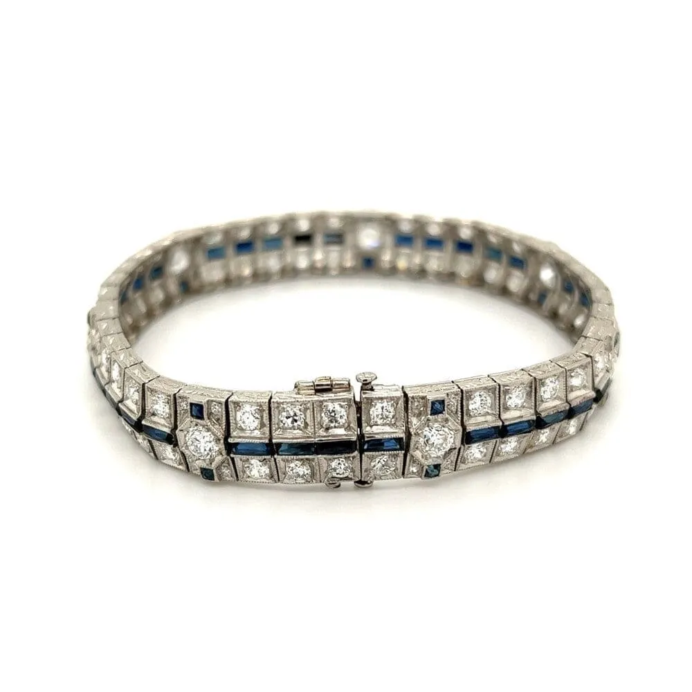 Platinum Art Deco 7.04tcw Diamond & 3.50tcw Sapphire Bracelet 32.3g, 7" at Regard Jewelry in Austin,