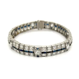 Platinum Art Deco 7.04tcw Diamond & 3.50tcw Sapphire Bracelet 32.3g, 7" at Regard Jewelry in Austin,