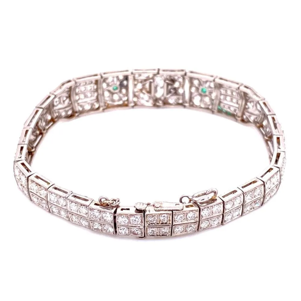 Platinum Art Deco Diamond Bracelet, 5.75tcw & .10tcw Emeralds 22.8g, 7" at Regard Jewelry in Austin,