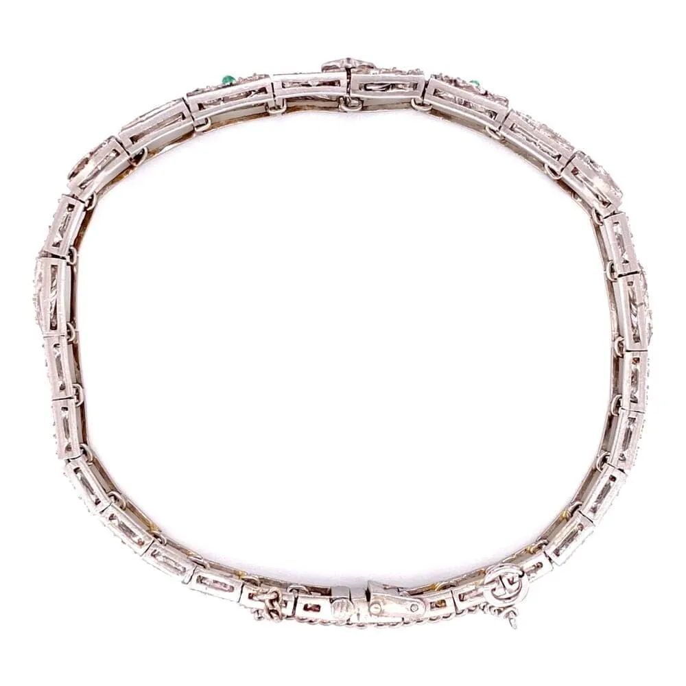 Platinum Art Deco Diamond Bracelet, 5.75tcw & .10tcw Emeralds 22.8g, 7" at Regard Jewelry in Austin,
