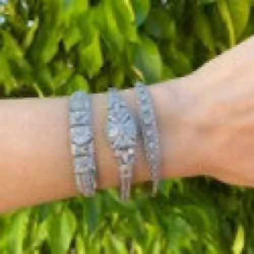 Platinum Art Deco Diamond Bracelet, 5.75tcw & .10tcw Emeralds 22.8g, 7" at Regard Jewelry in Austin,
