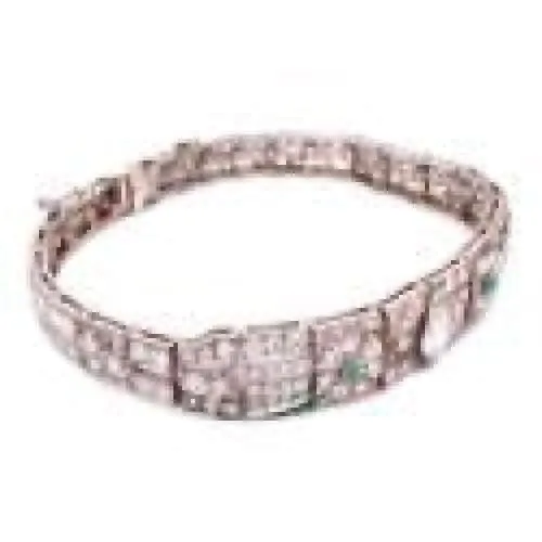 Platinum Art Deco Diamond Bracelet, 5.75tcw & .10tcw Emeralds 22.8g, 7" at Regard Jewelry in Austin,