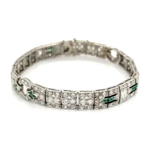 Platinum Art Deco Diamond, Emerald and Onyx Bracelet at Regard Jewelry in Austin, Texas