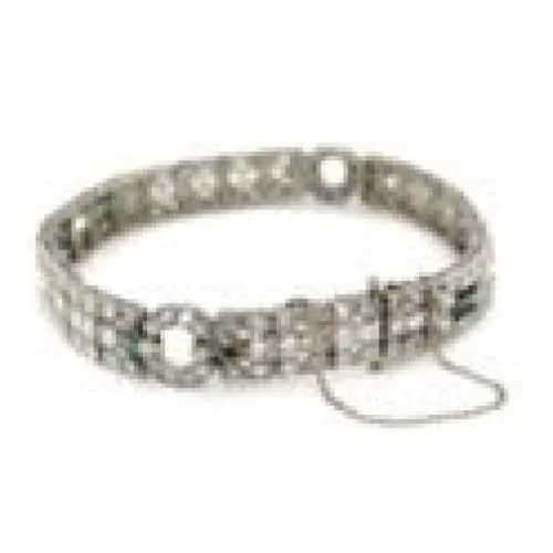 Platinum Art Deco Diamond, Emerald and Onyx Bracelet at Regard Jewelry in Austin, Texas