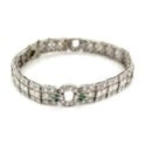 Platinum Art Deco Diamond, Emerald and Onyx Bracelet at Regard Jewelry in Austin, Texas