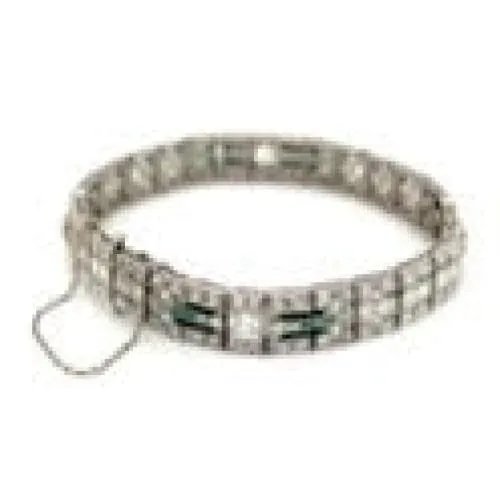 Platinum Art Deco Diamond, Emerald and Onyx Bracelet at Regard Jewelry in Austin, Texas