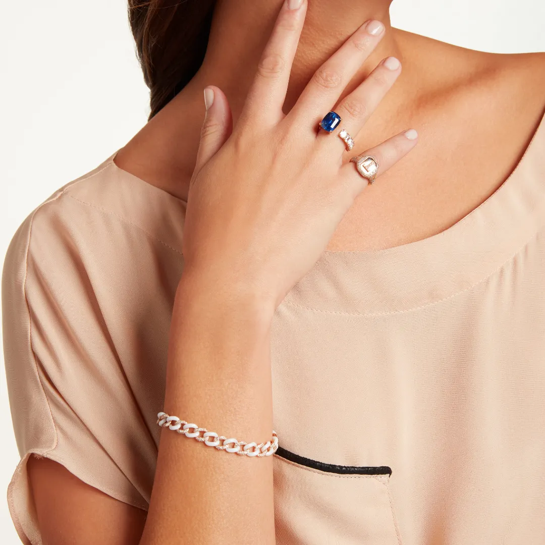 READY TO SHIP DIAMOND PAVE & WHITE CERAMIC ESSENTIAL LINK BRACELET