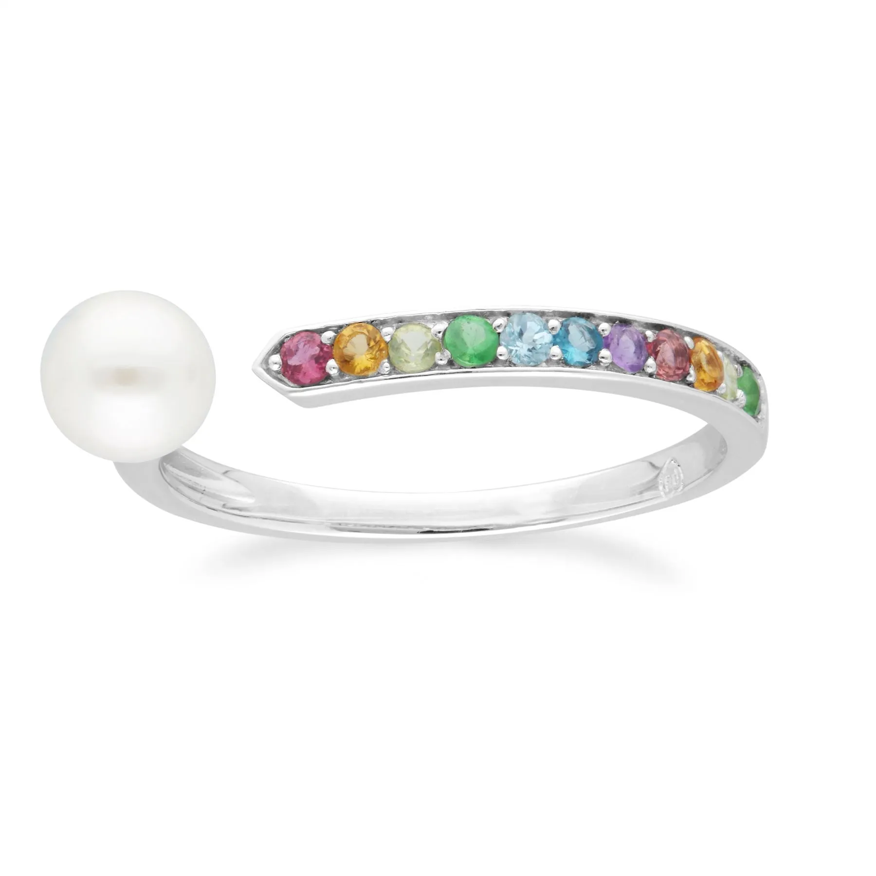 Regenbogen Edelstein & Perlen Offen Ring in 925 Sterling Silber