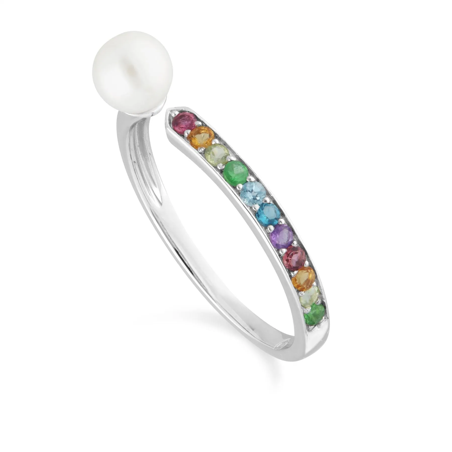 Regenbogen Edelstein & Perlen Offen Ring in 925 Sterling Silber
