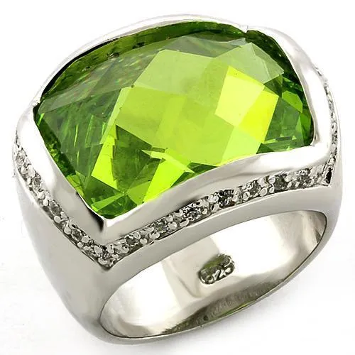 Rhodium 925 Sterling Silver Ring with Synthetic Synthetic Glass in Peridot for Women Style LOAS817