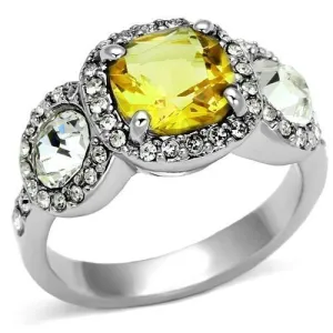 Rhodium Brass Ring with Synthetic Synthetic Glass in Citrine Yellow for Women Style LOA1068