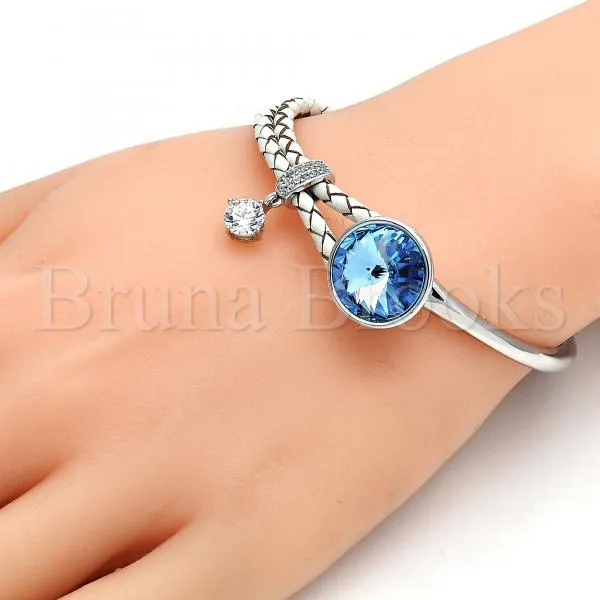 Rhodium Plated Individual Bangle, with Swarovski Crystals and Micro Pave, Rhodium Tone