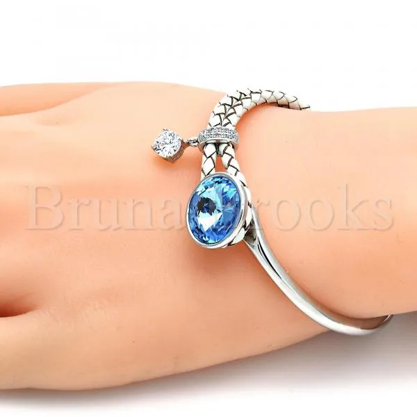 Rhodium Plated Individual Bangle, with Swarovski Crystals and Micro Pave, Rhodium Tone
