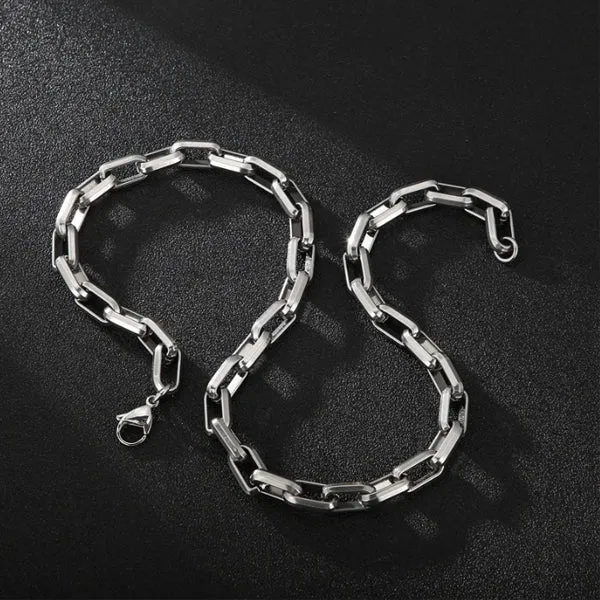 Rock Hip Hop Square Titanium Steel Men's Bracelet Necklace (Circumference 60cm) 搖滾嘻哈方形鈦鋼男手鍊項鍊 (鍊長 60cm) KJPE17065