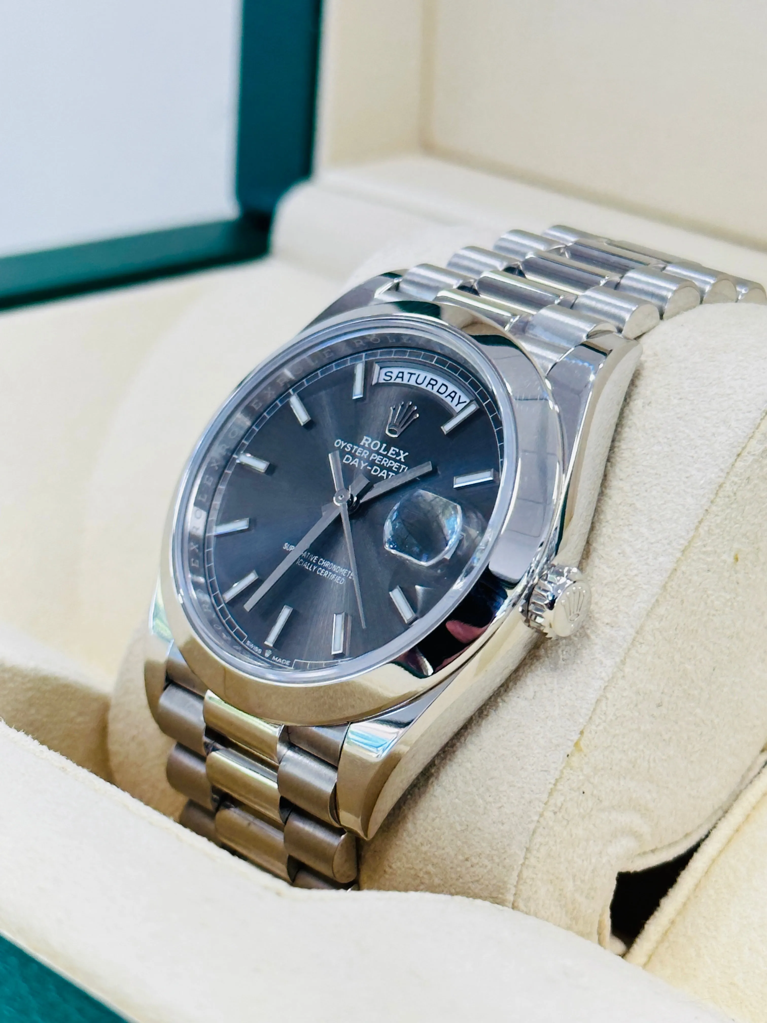 Rolex Day-Date 40mm Platinum 228206 Grey PreOwned