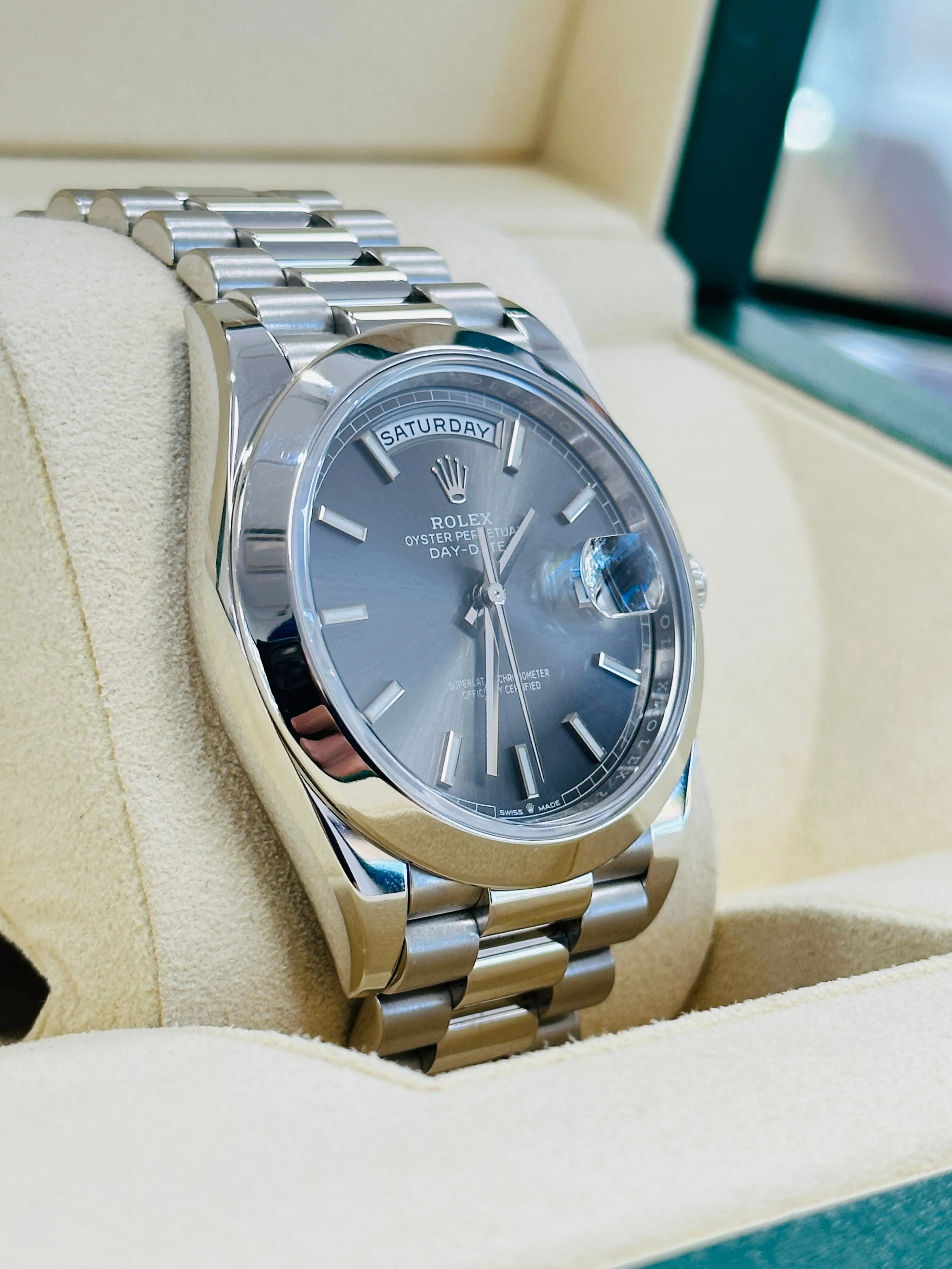 Rolex Day-Date 40mm Platinum 228206 Grey PreOwned
