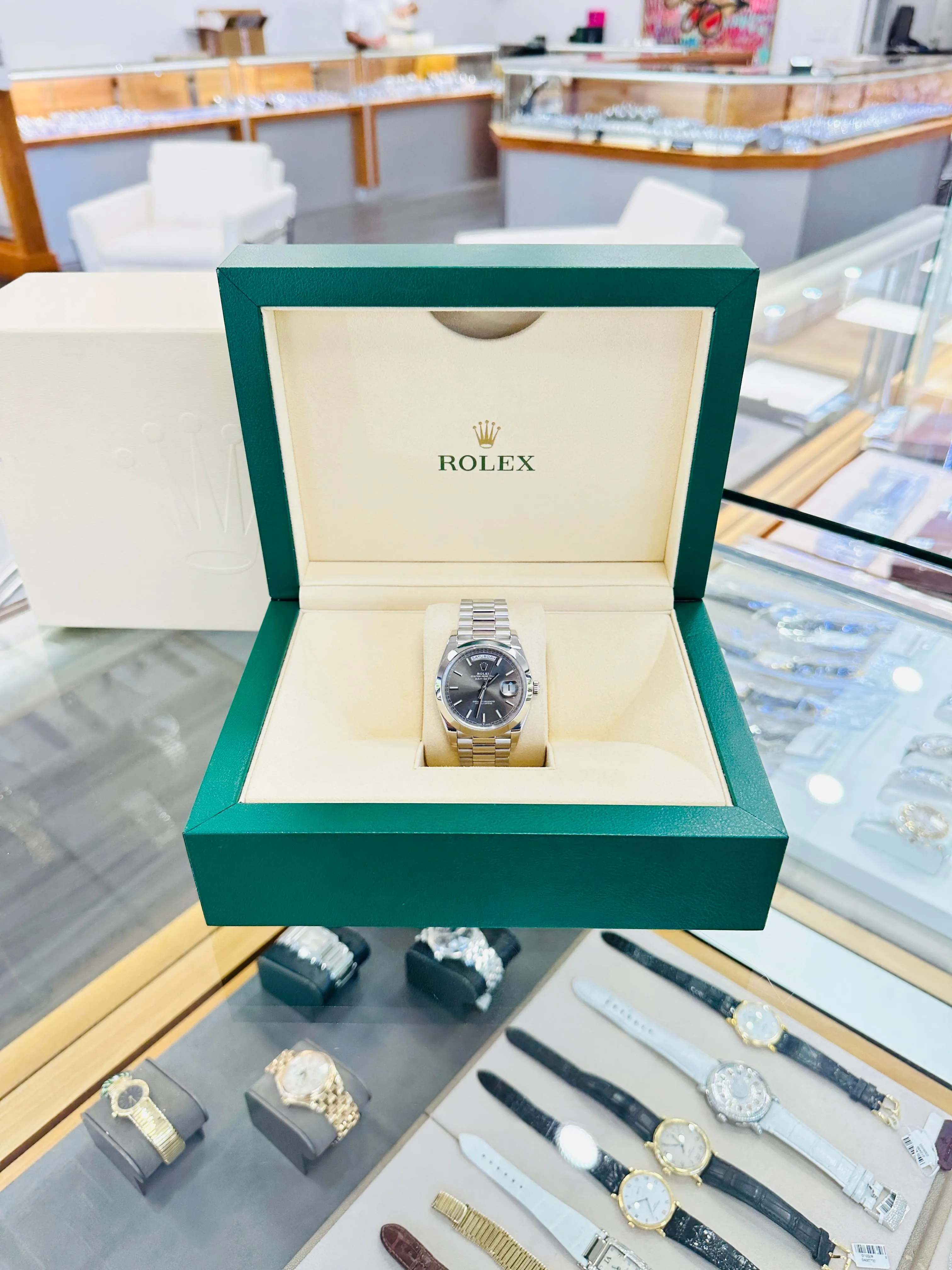 Rolex Day-Date 40mm Platinum 228206 Grey PreOwned