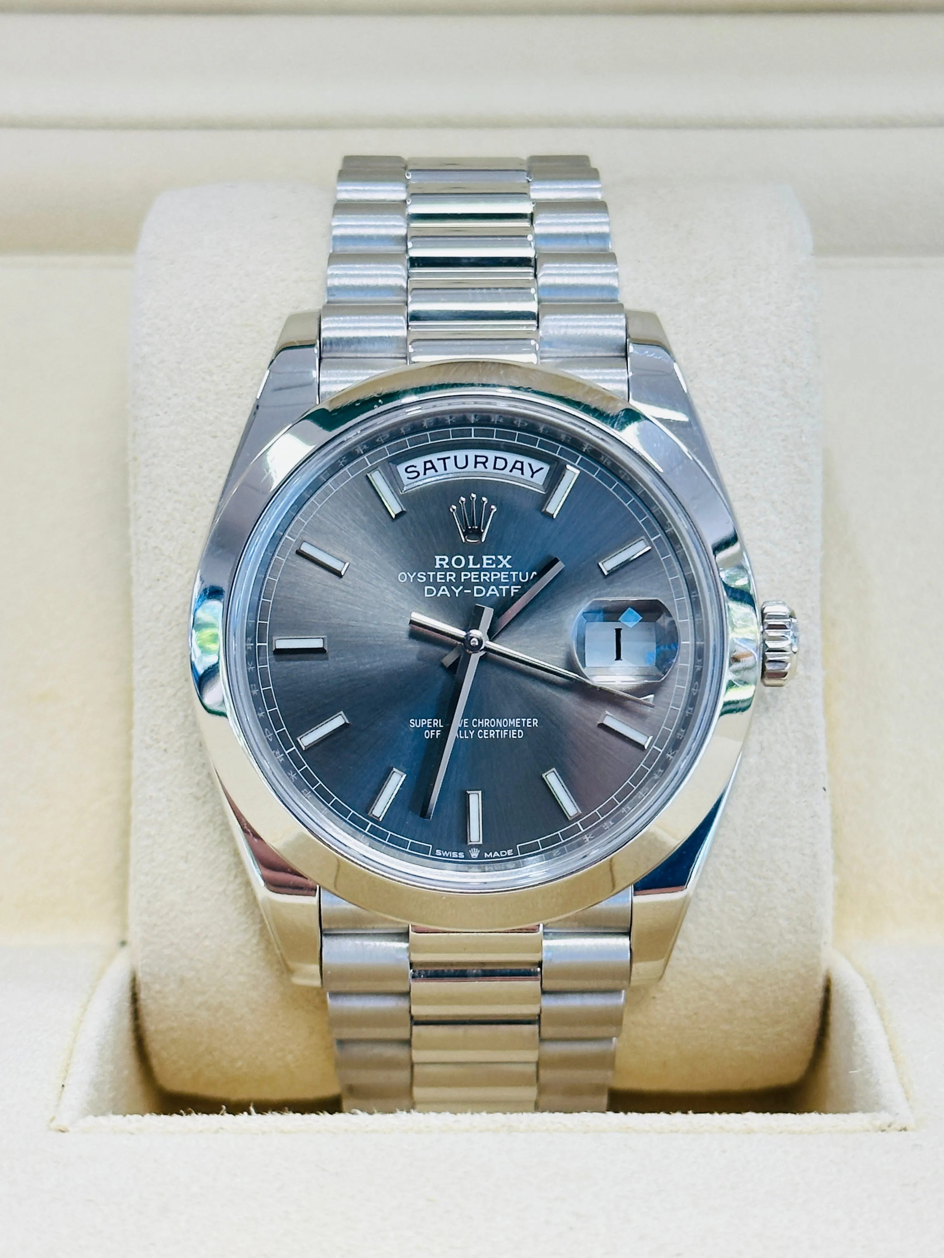 Rolex Day-Date 40mm Platinum 228206 Grey PreOwned