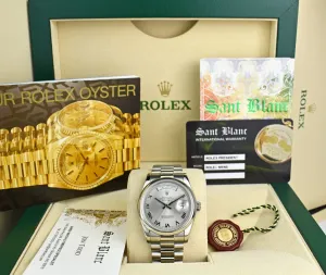 ROLEX Platinum President Day Date 36 Rhodium Roman Dial Fat Buckle Model 118206