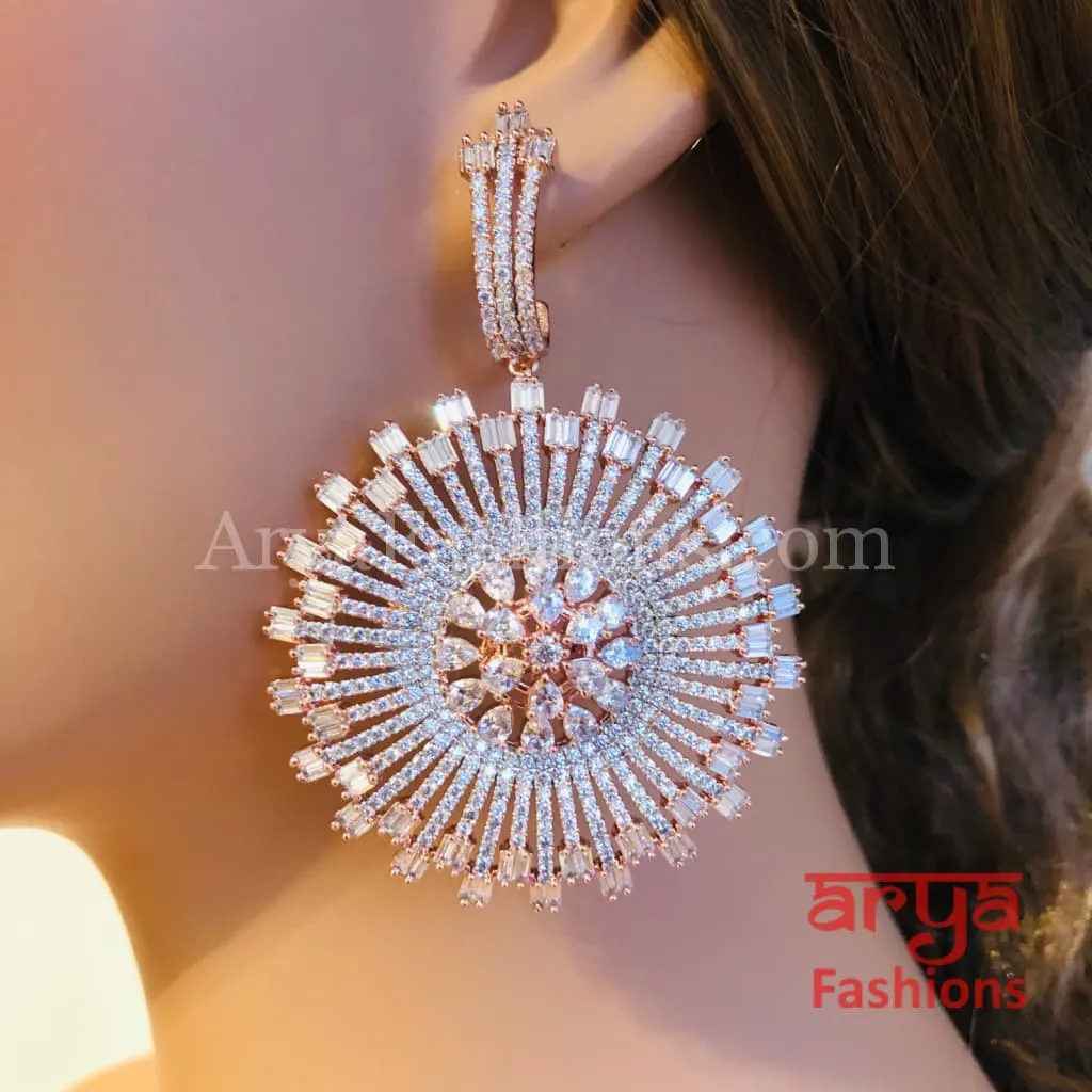 Rose Gold CZ Chandbali/Bridal Ruby Cubic Zirconia Earrings