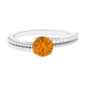 Round Citrine Solitaire Engagement Ring with Diamond