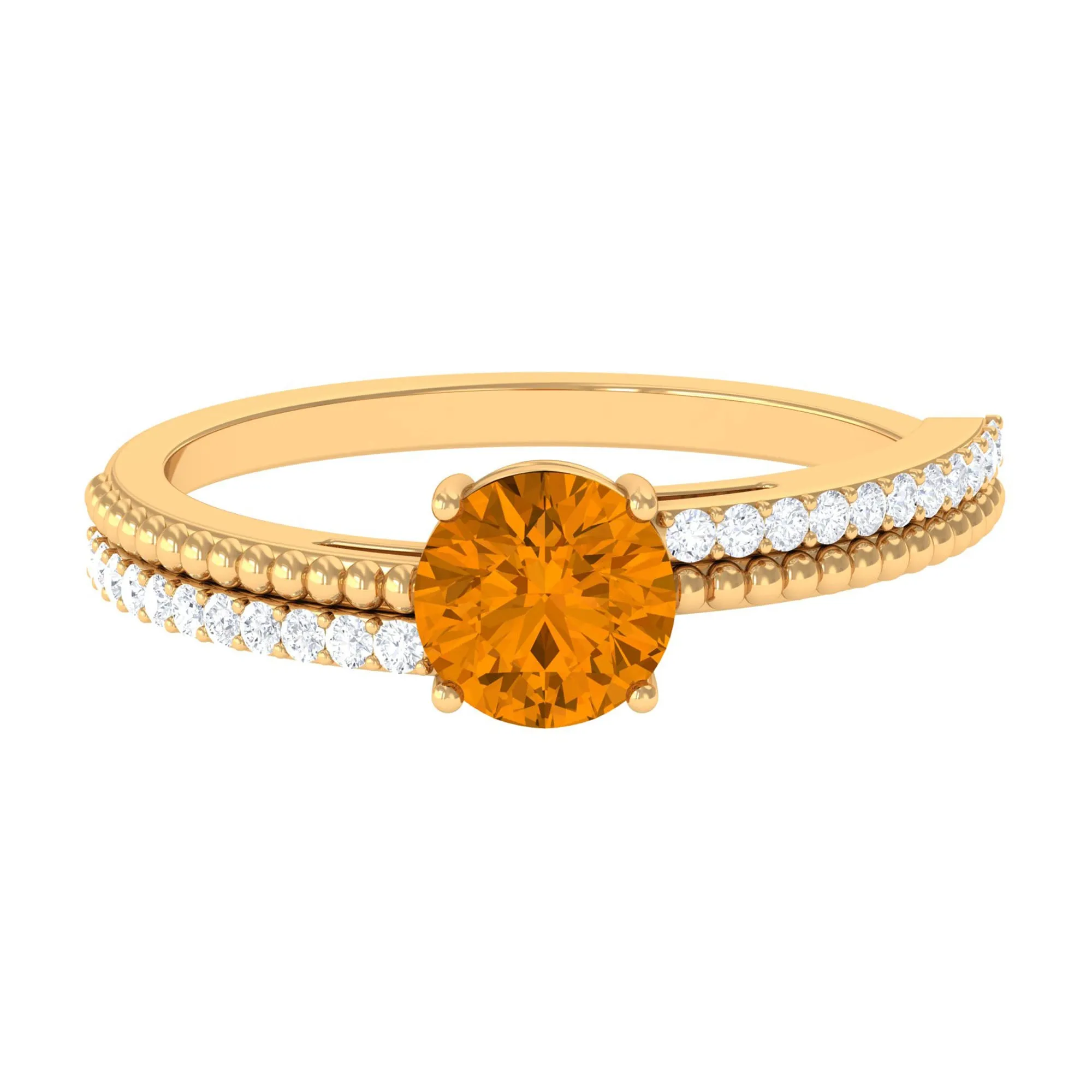 Round Citrine Solitaire Engagement Ring with Diamond