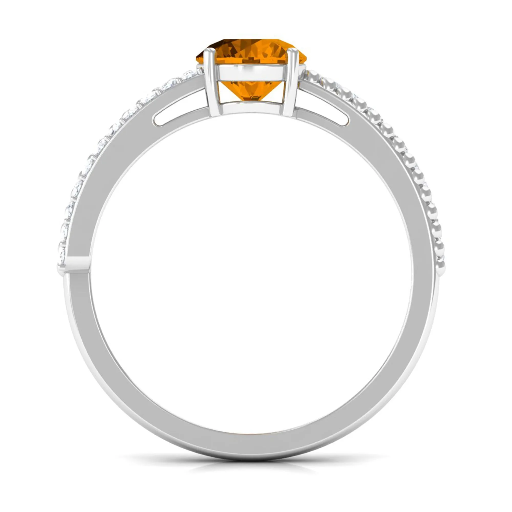 Round Citrine Solitaire Engagement Ring with Diamond